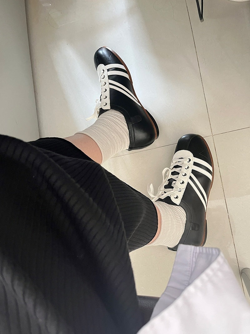 Thick Bottom Cowhide Lace-up Special-interest Design Color Matching Bowling Shoes