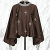 Round Neck Rhinestone Loose Solid Color Pullover Shirt