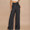 Plus Size Solid Color Loose Lace-up Wide Leg Trousers