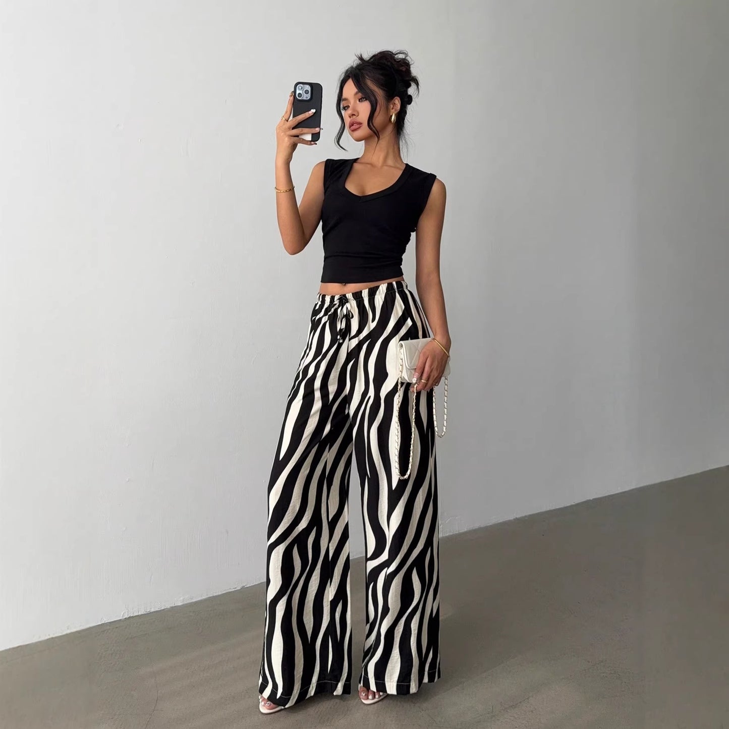 Pantaloni Eleganti A Gamba Larga Stampati Da Donna