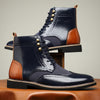 New British Men's High Top Color Blocked Leather Shoes