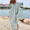 Womens Elegant Casual Loose-Fit Striped Long Shirt Dress