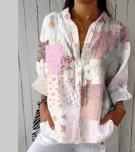 Womens Blouse Cross-Border Lapel Shirt 3D Digital Print Top