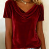 Nuova T-shirt in velluto sexy a maniche corte, girocollo, tinta unita