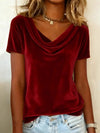 Nuova T-shirt in velluto sexy a maniche corte, girocollo, tinta unita