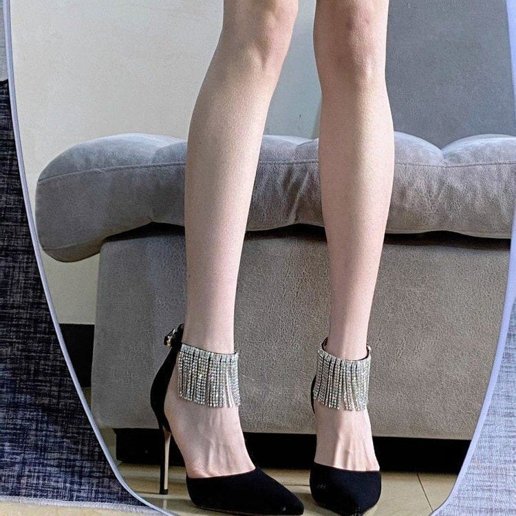 Tassel Chain Rhinestone Ankle-strap High Heels