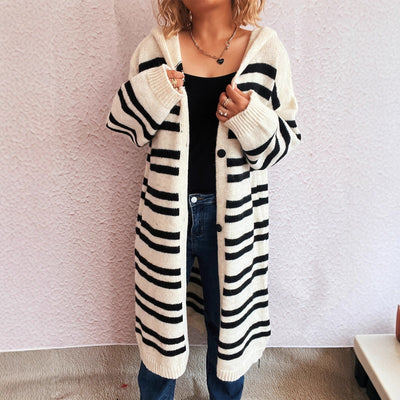Hooded Color Contrast Striped Retro Casual Loose Sweater