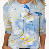 European And American Flower Plant Printed Round Neck Long Sleeve