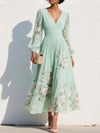 Womens Spring Chiffon Long-Sleeve Pleated Dress