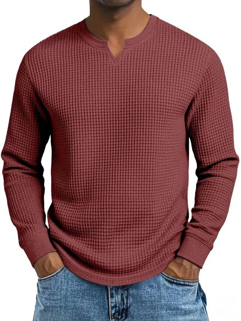 Men's Slim-fit Casual Long-sleeve V-neck Top