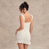 Womens Solid-Color Fashion Wave-Pattern Lace-Up Halter Strap Dress