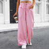 Pantaloni Loungeleisure Gessati a Vita Alta con Gamba Larga e Coulisse