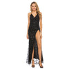 Abito con scollo a V sexy con paillettes e spalline all'americana