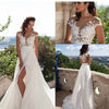 Abito da sposa bohémien con applicazioni, lungo fino al pavimento, in chiffon, abito da sposa elegante con spacco laterale, personalizzato