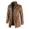 Men's Stand-up Collar And Velvet Mid-length Leather Jacket