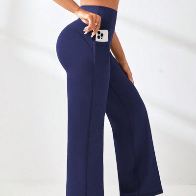 Moisture-wicking Pocketed Straight-leg Yoga Pants For Women