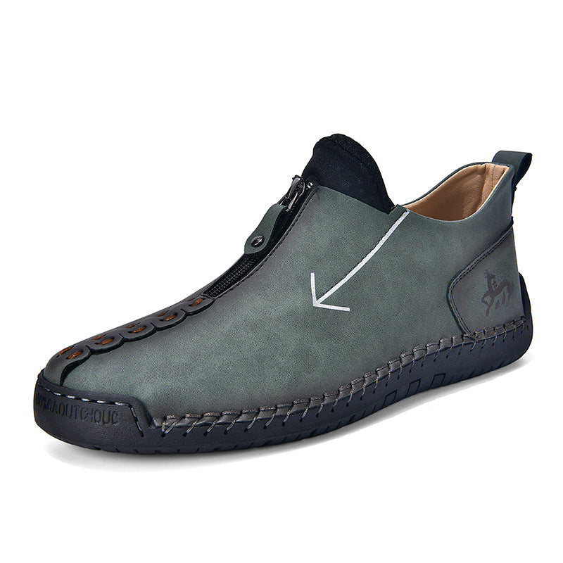 Men's Zipper Leather Boots Foreign Trade Hand-stitched Martin Boots