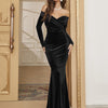 Velvet Evening Dress Elegant Off-shoulder High-end