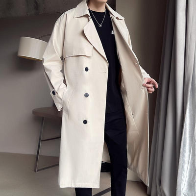 Beige Double Breasted Trench Coat For Men