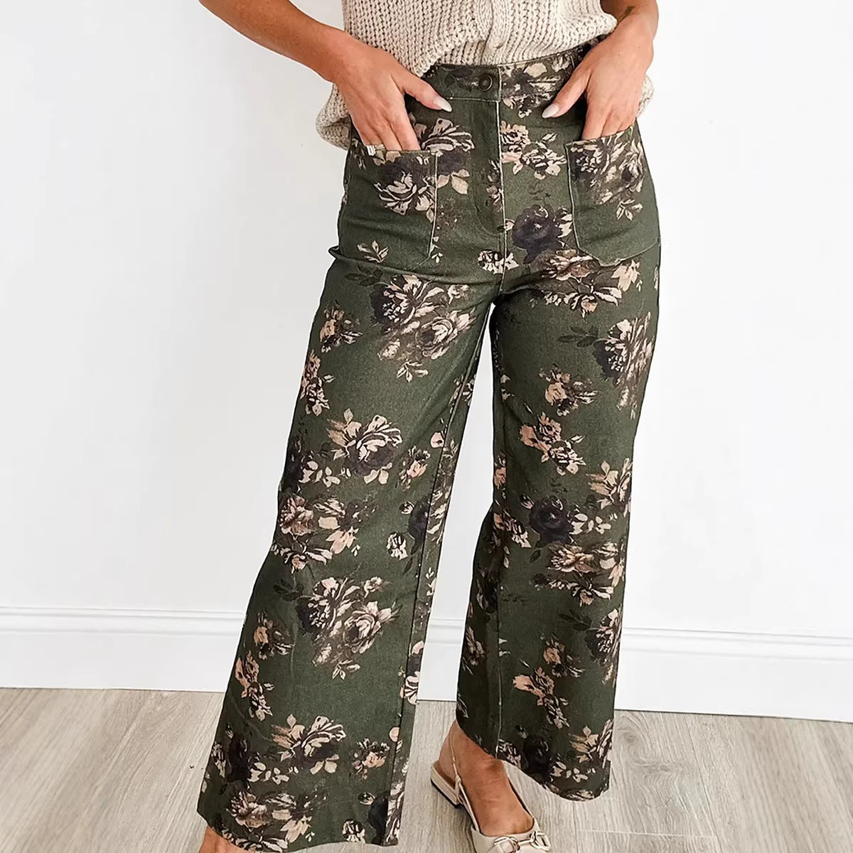 Womens Fashionable Retro Floral Print Jeans