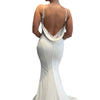 Abito da Sposa Scenico in Raso Semplice Senza Schienale Stile Mori con Spalline a Strascico
