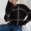 Women's Casual Plaid Color-block Crew Neck Sweater