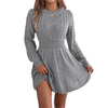 Solid Color Twist Fitted Waist Lantern Long Sleeve Sweater Dress