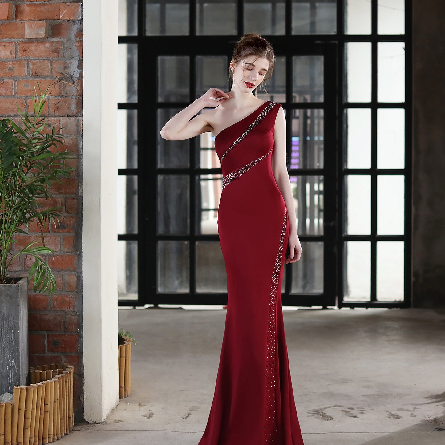 Toast Dress Sposa Lungo Monospalla Grazie Banchetto Slim Gonna a sirena