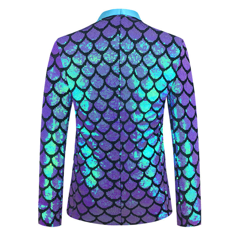Costume maschile in velluto colorato con paillettes a squame reversibili