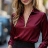 Elegante Camicia Minimalista Monocolore a Maniche Lunghe con Scollo a V