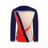 V-collar Contrast Color Printed Slim-fit Pullover Zipper Top