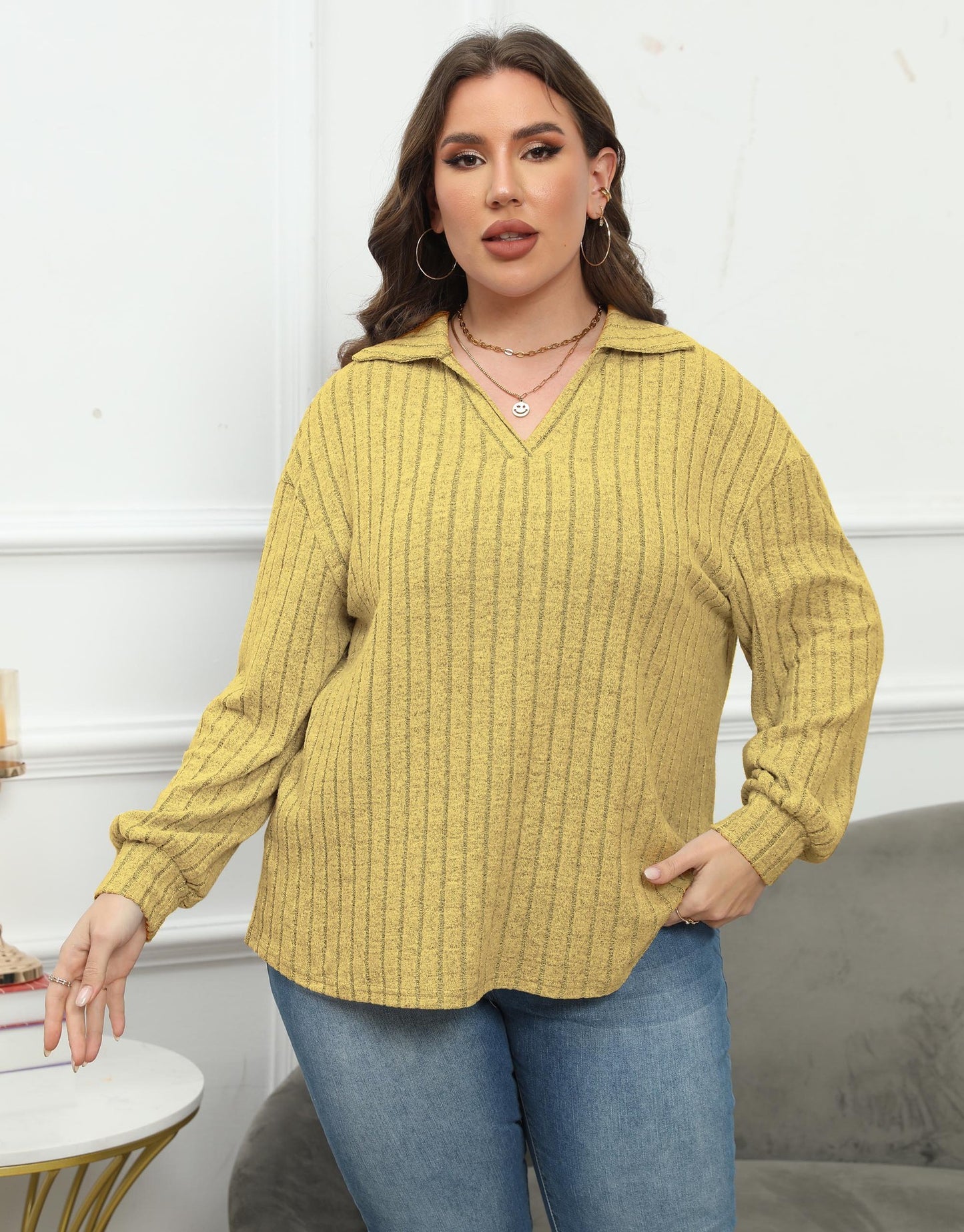 Women's Plus Size Polo Collar Bottoming Shirt