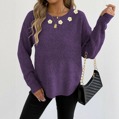 Women's Crochet Patchwork Round Neck Comfort And Casual Sweater