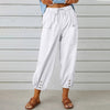 Loose High Waist Button Cotton And Linen Trousers Cropped Pants Wide Leg Women's Pants