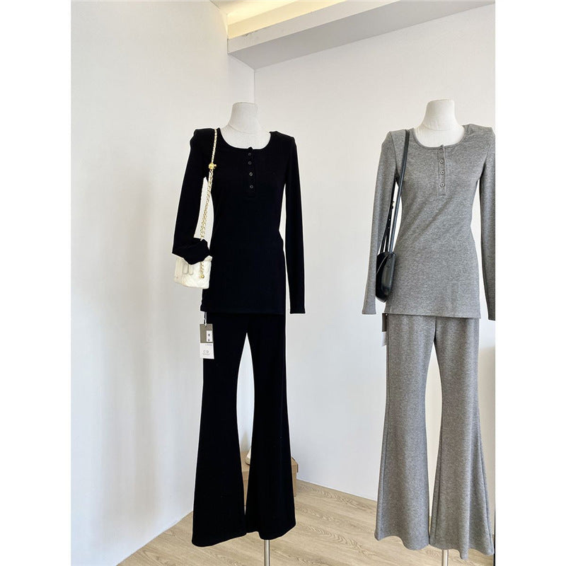 Women's Solid Color Casual Top And Trousers