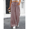 Pantaloni Loungeleisure Gessati a Vita Alta con Gamba Larga e Coulisse