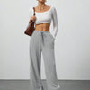 Women's Solid Color Drape Waist Drawstring Wide-leg Casual Pants