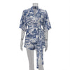 Womens Chinese-style Floral-print Top And Shorts Two-piece Set
