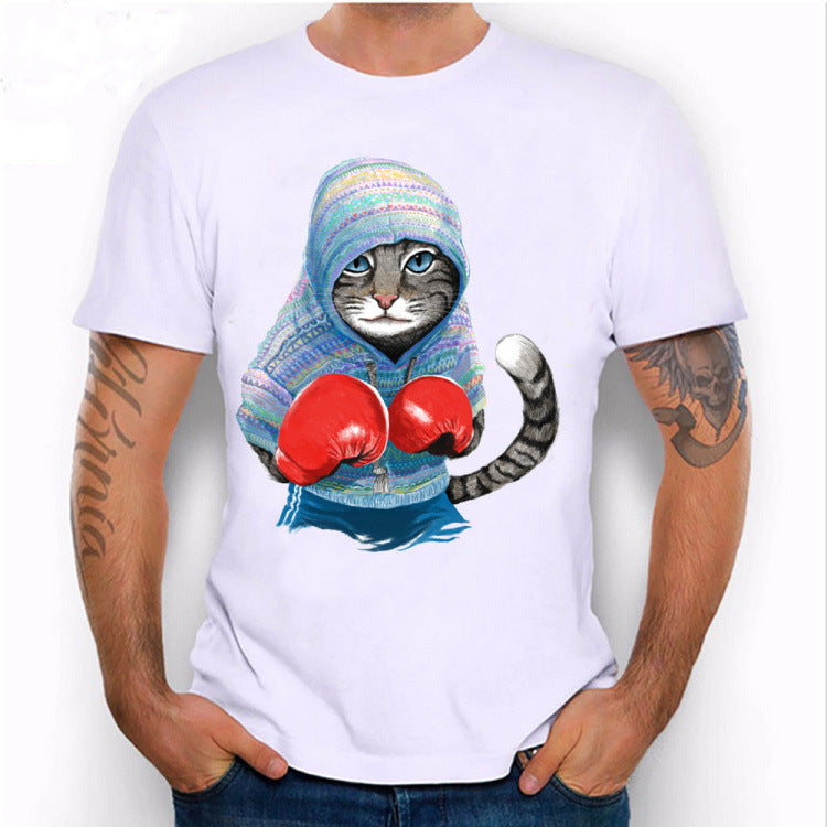 T-shirt casual con gatto pugile