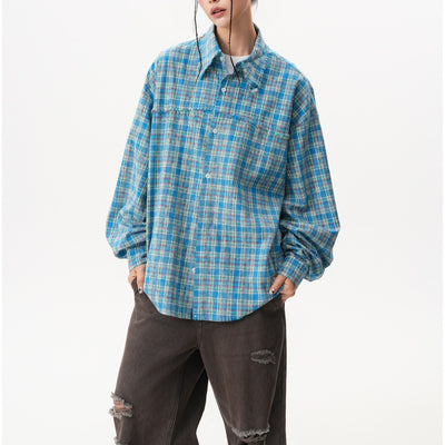 Giacca-camicia a maniche lunghe in fantasia scozzese trendy stile americano