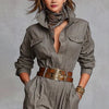 New Women's Long-sleeved Lapel Jumpsuit Women