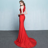 Abito da sposa, abito da sera da banchetto con scollo all'americana, in pizzo rosso, lungo, a sirena, nuovo alla moda