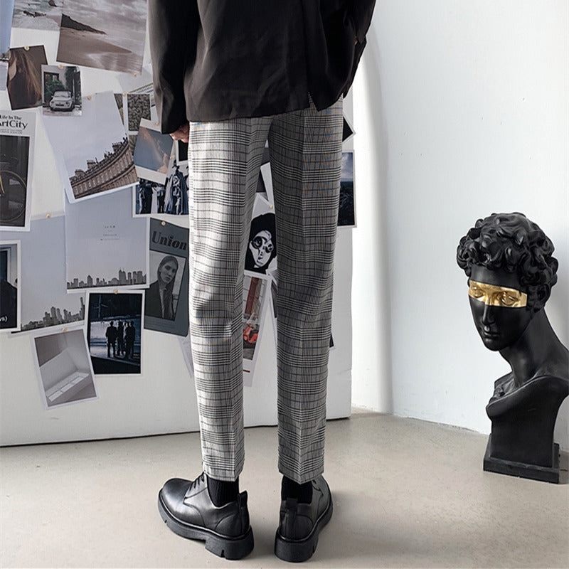 Plaid Men's Dress Pants Trendy Casual Stylish British-Style Slim-Fit