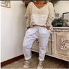 European And American Patchwork Drawstring Elastic Harem Casual Pants Pure Cotton