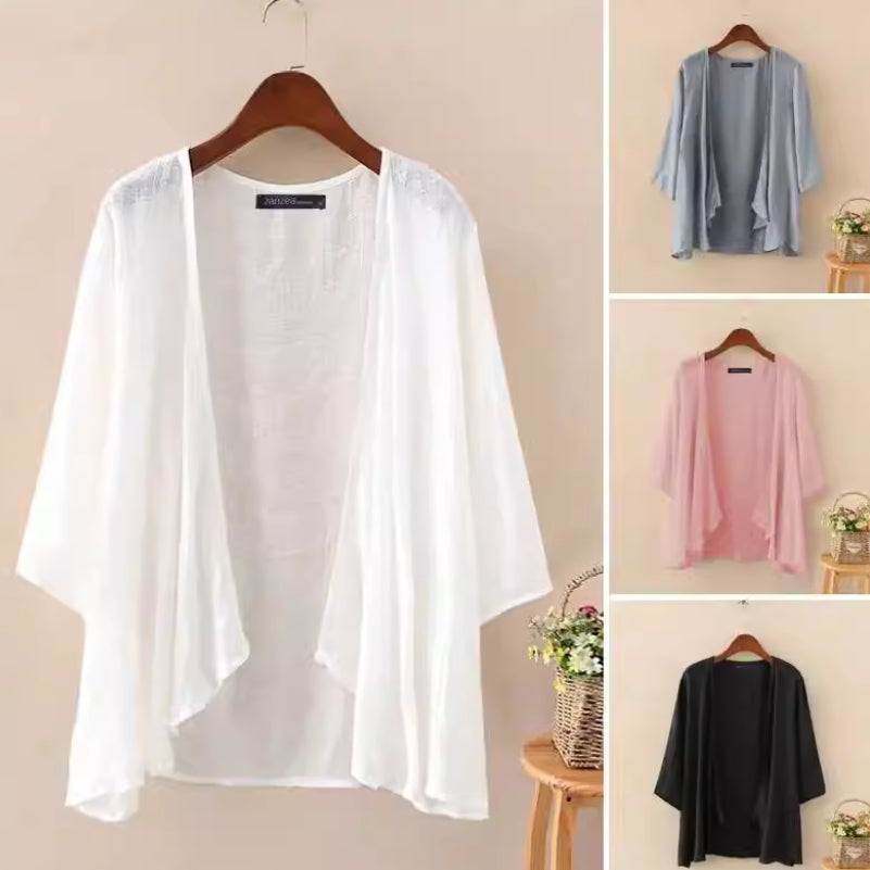 Cardigan estivo a maniche corte tinta unita da donna