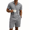 Set di pantaloncini e camicia a maniche corte casual da uomo in lino