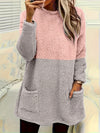 Women's Warm Round-Neck Colorblock Pocket Pullover