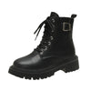 British Style Belt Buckle Lace Black Booties Autumn Winter Boots