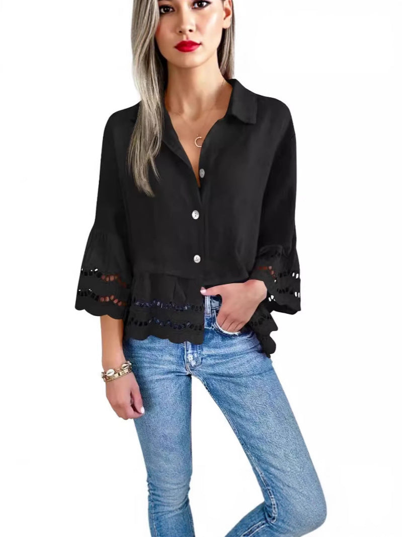 Camicia Con Bordo In Pizzo E Dettagli Svasati In Pizzo Sui Polsini
