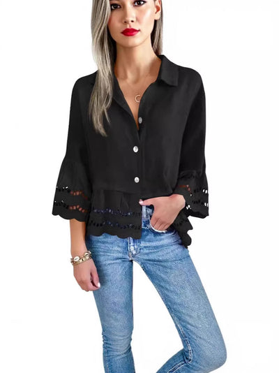 Camicia Con Bordo In Pizzo E Dettagli Svasati In Pizzo Sui Polsini